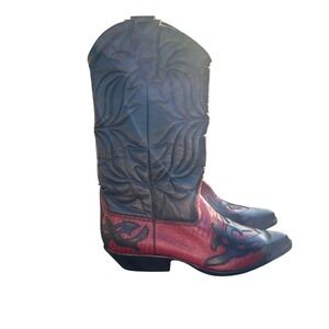 Flings Sundance Vintage Western Boots Red Black Lizard Print Leather Brazil 7.5